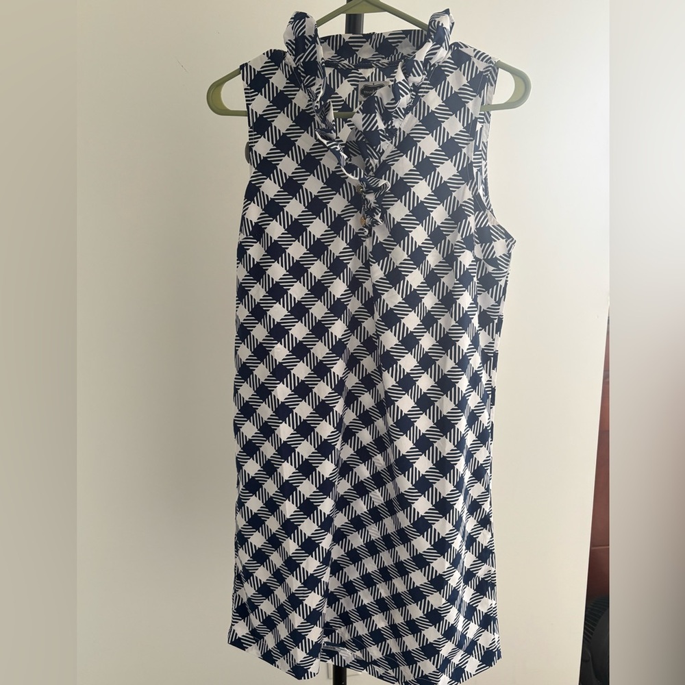 Mud Pie Navy and White Geometric Ruffle Neck Dress